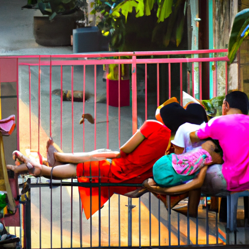 A local family enjoying a peaceful evening in a residential area of Bangkok.